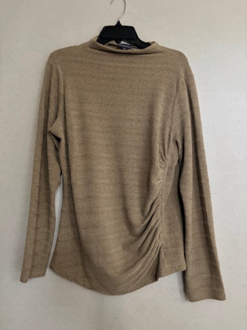 Democracy Long Sleeve Mock Neck XL Side Ruching Heather Taupe Shirttail Hem NWT